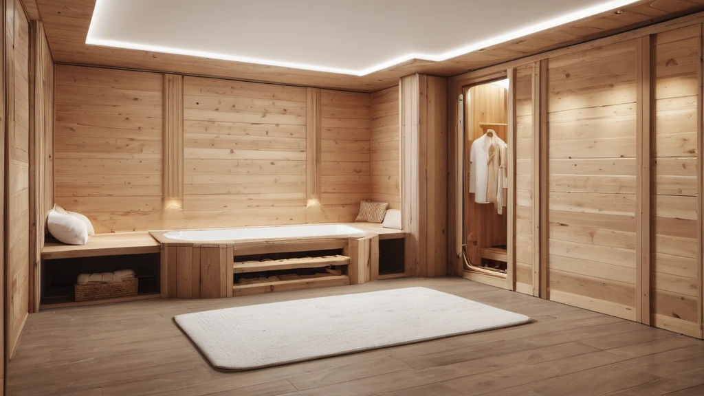 Szaunáról álmodni mit jelent? Modern szauna belső tér, fából készült falakkal és világítással.