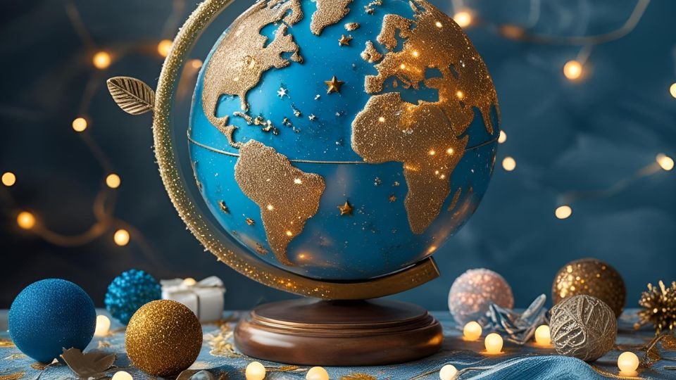 Egy csillogó földgömb, amely a világ felfedezésére és álmaink megvalósítására inspirál.