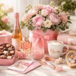 Anyák napi ajándék ötletek rózsaszín díszítésekkel és személyre szabott meglepetésekkel.