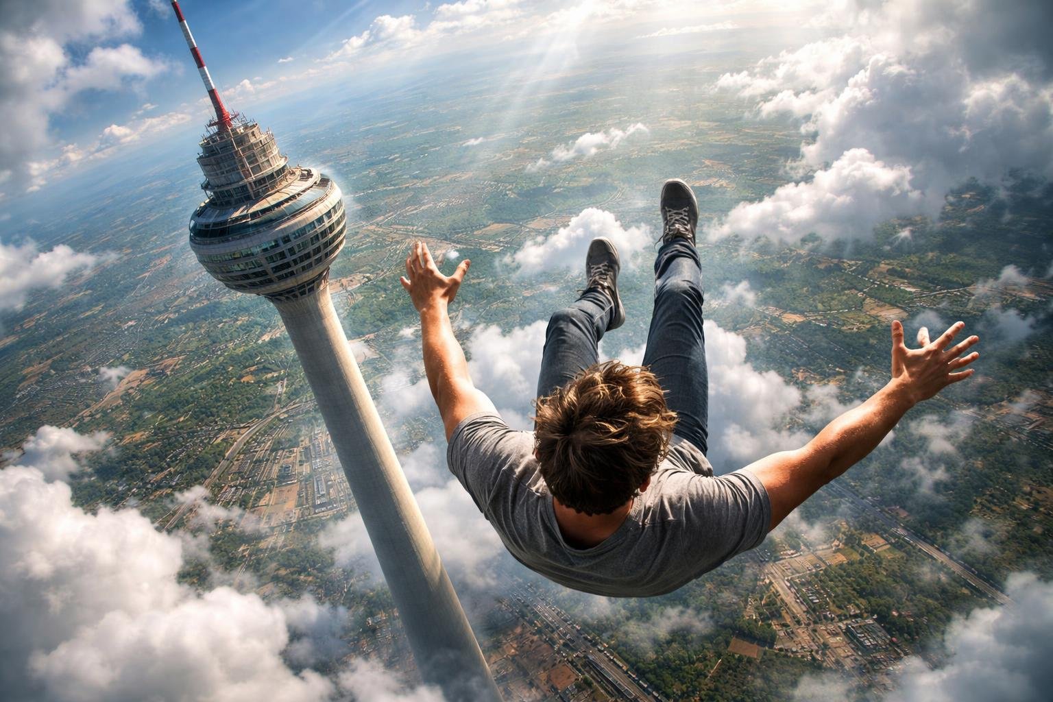 Férfi zuhan a toronyból, álomfejtés szimbólumaként